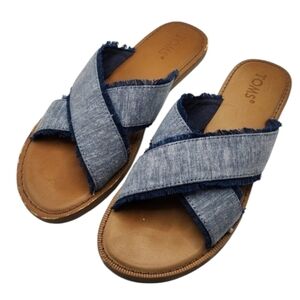 TOMS Viv Fringe Flat Blue Slide Sandals Size 8 Item # 10011778